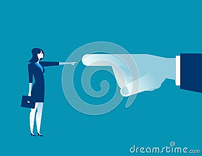 Manager big finger pointing at the small businesswoman. Concept Vector Illustration