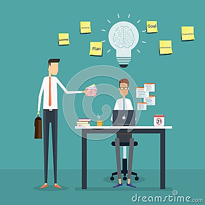 manager comments to working and employee bonus Vector Illustration