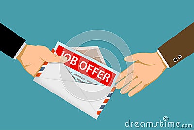 Manager gives employee an envelope with a job offer Vector Illustration