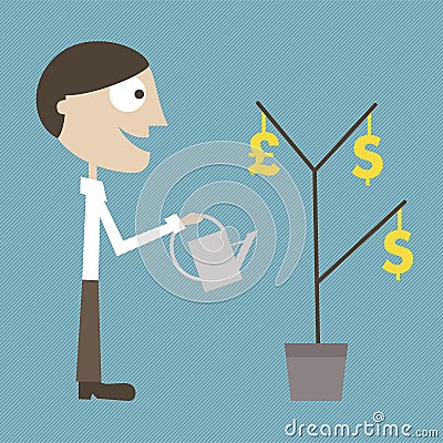 Manager grows a money plant Vector Illustration