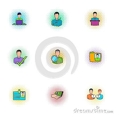 Manager icons set, pop-art style Vector Illustration
