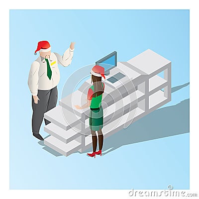 manager instructing the cashier at counter. Vector illustration decorative design Vector Illustration
