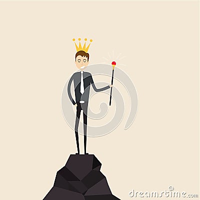 Manager,office worker or businessman stand on the top of mountai Vector Illustration