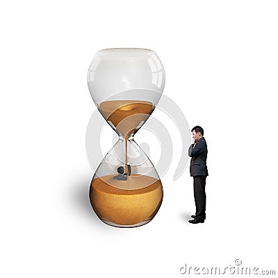 Manager oversee employee flooded in hourglass isolated on white Stock Photo