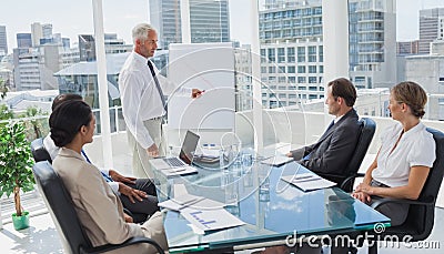 Manager pointing at a chart during a meeting Stock Photo
