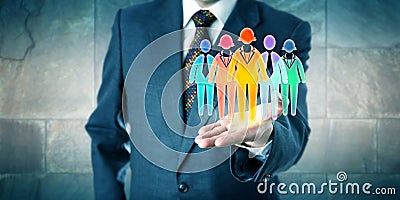 Manager Presenting Work Team Of Five In Palm Stock Photo