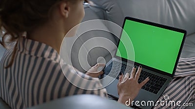 Manager talking virtual meeting with chroma key screen closeup. Girl wave laptop Editorial Stock Photo