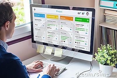 Manager working with agile product development using scrum or kanban methodology, lean project management framework with iterative Stock Photo