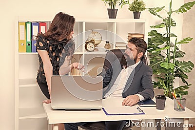 Managerial skills at work. Corporate strategy. Legal adviser. Office secretary. Business couple working. Couple in Stock Photo