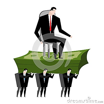 Managers carry boss. Workers are head. Office clerk carrying chi Vector Illustration