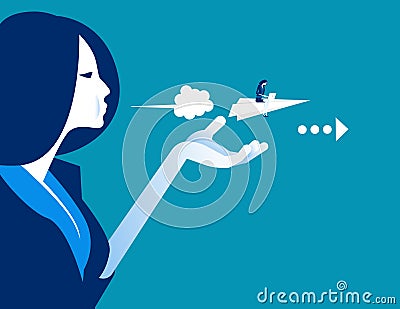 Managers push their employee to success. Concept business vector, Blown away, Helping, Paper plan Vector Illustration