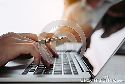 Managers are using fingers to typing personal information of employees who apply for jobs on the computer Stock Photo