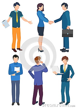 Managers Work, Office Workers at Meeting Handshake Vector Illustration