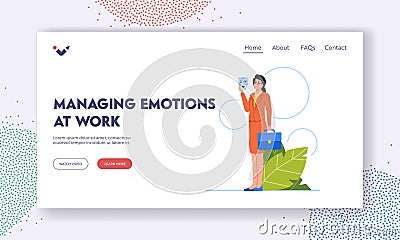 Managing Emotions at Work Landing Page Template. Businesswoman hide Face under Mask. Female Character Imposter Vector Illustration