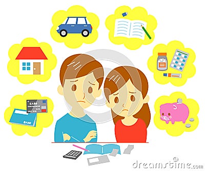 Managing family finances, couple Vector Illustration