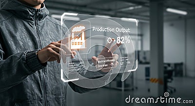 Managing Production Output with Transparent Screen for Factory Efficiency Stock Photo