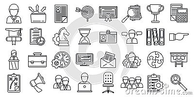 Managing skills employee icons set, outline style Vector Illustration