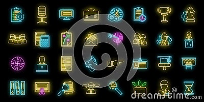 Managing skills employee icons set vector neon Vector Illustration