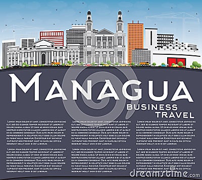 Managua Skyline with Gray Buildings, Blue Sky and Copy Space. Stock Photo