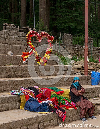 Manali, Himachal Pradesh, India - May 27, 2019 : Seller at Hidimda Devi Temple in Manali, Himachal Pradesh, India Editorial Stock Photo