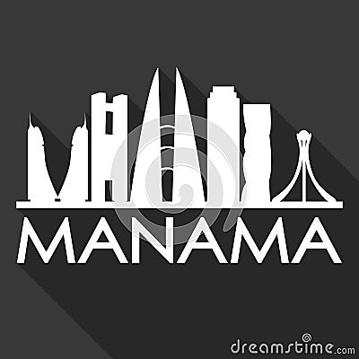 Manama Bahrain Asia Icon Vector Art Flat Shadow Design Skyline City Silhouette Template Black Background Vector Illustration