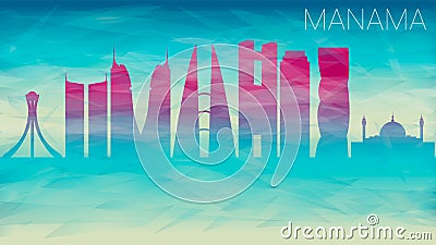 Manama Bahrain City Skyline Vector Silhouette. Broken Glass Abstract Geometric Dynamic Textured. Banner Background. Colorful Shape Vector Illustration