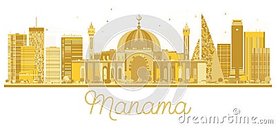 Manama City skyline golden silhouette. Cartoon Illustration