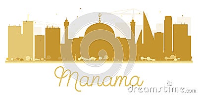 Manama City skyline golden silhouette. Cartoon Illustration