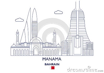 Manama City Skyline, Bahrain Vector Illustration