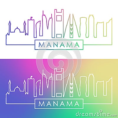 Manama skyline. Colorful linear style. Vector Illustration