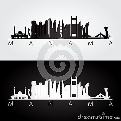 Manama skyline and landmarks silhouette Vector Illustration