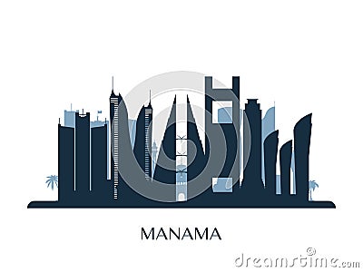 Manama skyline, monochrome silhouette. Vector Illustration