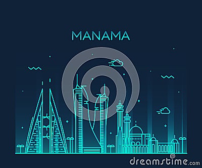 Manama skyline silhouette vector linear style Vector Illustration