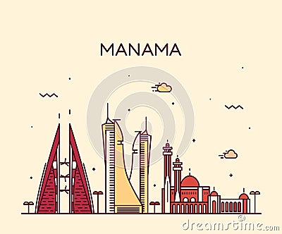 Manama skyline silhouette vector linear style Vector Illustration