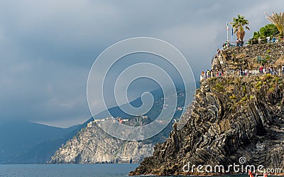 Village of Manarola with colourful houses at the edge of the cliff Riomaggiore, Cinque Terre, Liguria, Italy Editorial Stock Photo