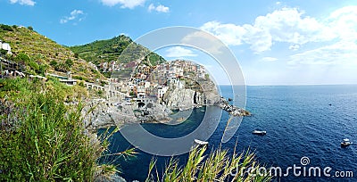 Manarola town, Cinque Terre national park. Is one of five famous colorful fisherman villages, suspended between sea and land on Stock Photo