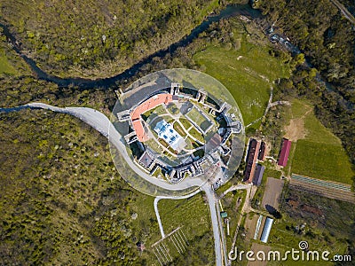 Manasija monastery aerial view directly above Stock Photo