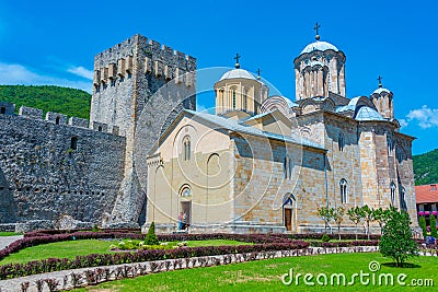 Manasija monastery in Serbia during a sunny day Stock Photo