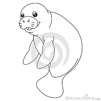 Manatee Coloring Page Isolated for Kids Vector Illustration