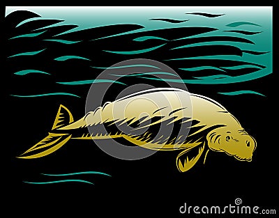 Manatee or dugong Cartoon Illustration
