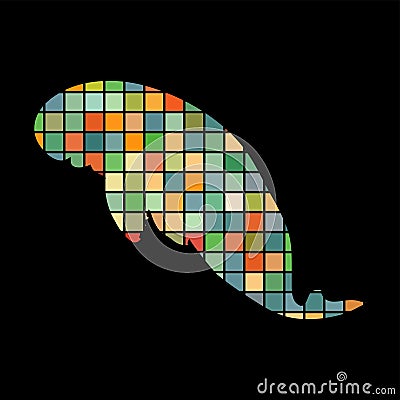 Manatee mammal sea mosaic color silhouette animal background black Vector Illustration