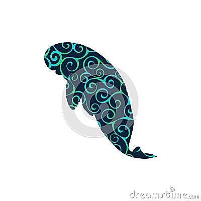 Manatee mammal sea spiral pattern color silhouette animal Vector Illustration