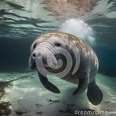 Manatee underwater shooting. Sea cow, large marine animal, mammal. Stock Photo