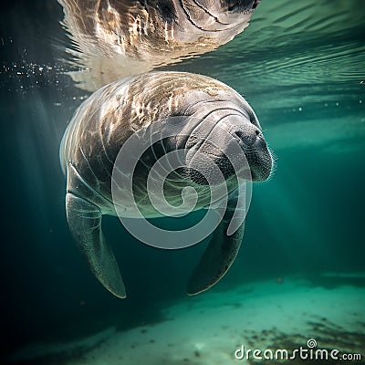 A manatee underwater shooting. Sea cow, large marine animal, mammal. Stock Photo