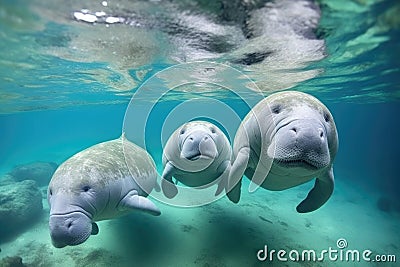 manatees in warmer, shrinking marine habitats Stock Photo