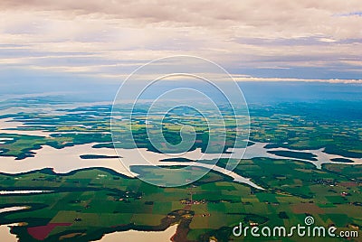 Manaus, Amazonas, Brazil: Top view of the river. Beautiful landscape from the window of the airplane Stock Photo