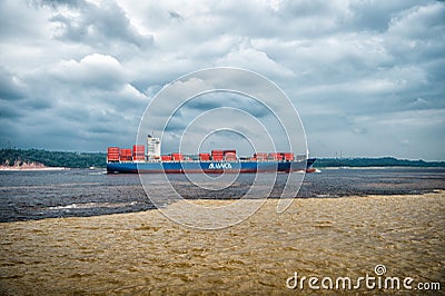 Manaus, Brazil - December 04, 2015: Alianca cargo tanker with containers Editorial Stock Photo