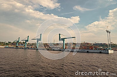 Manaus, Brazil - December 04, 2015: industrial crane in cargo berth Editorial Stock Photo