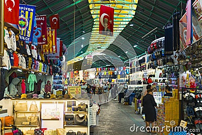 10.11.2022 Manavgat, Turkey - Bazaar. Famous Turkish marketplace for tourists and locals. Food market, clothing market Editorial Stock Photo