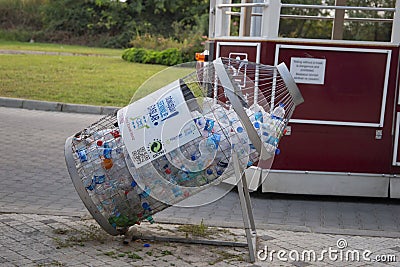 Manavgat Turkey 10 18 2020:The garbage container in the shape of a bottle for collecting plastiÑ Editorial Stock Photo